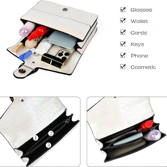 Crossbody Bag with Chain Artificial Leather Crocodile Print Small Purse - Picture 4 of 7